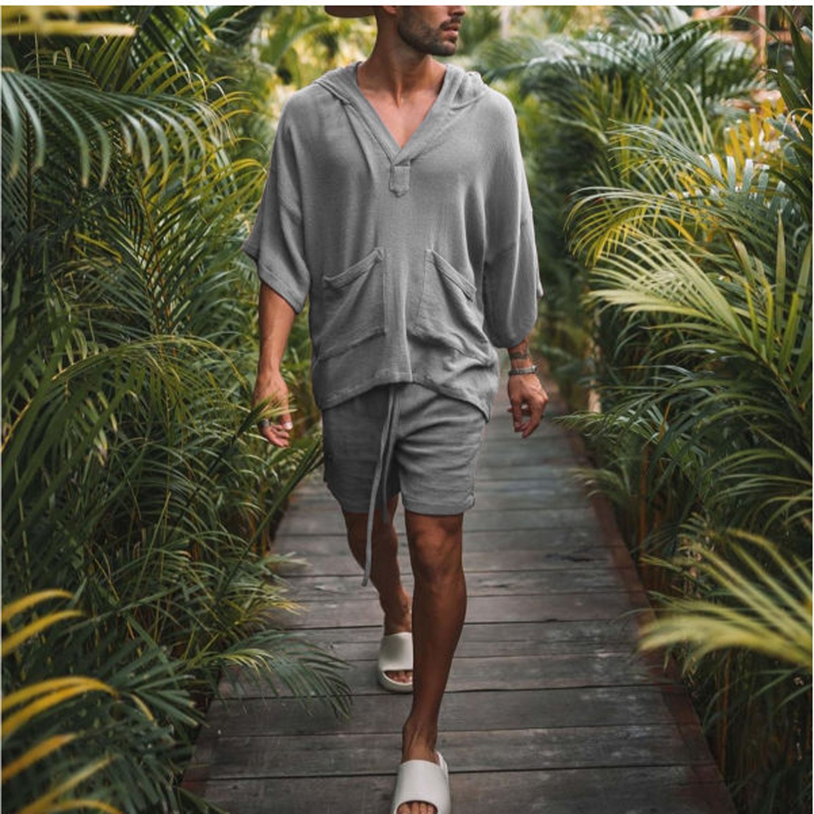 ActiveGo ActiveGo 2022 European And American Style New Cotton Linen Loose Casual Suit Vacation Men's Hot-Selling Sportswear_voghion.com