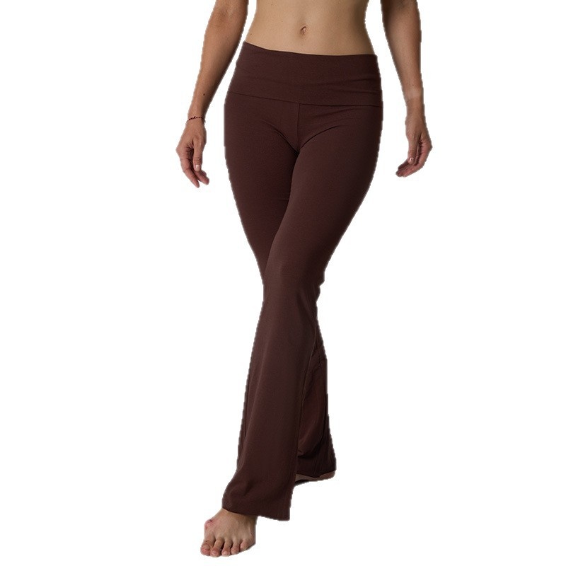 Pantalon 001 à ourlet roulé, en coton et élasthanne respirant et doux pour la peau, coupe évasée, taille haute, éco-responsable, idéal pour le yoga et les femmes._voghion.com