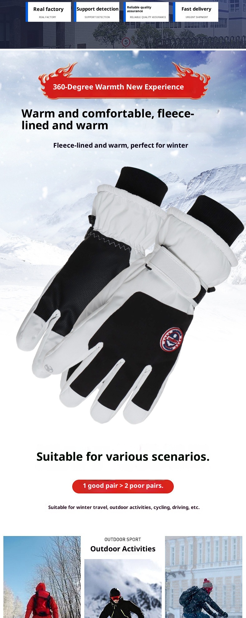 ActiveGo Outdoor Sports High-Value Couple Style Ski Thickened Fleece-Lined Warm Mountaineering Cycling Touchscreen Gloves_voghion.com