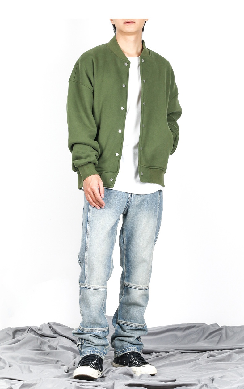 ActiveGo ActiveGo MIX Men's Clothing 2025 Autumn Winter Fleece Solid Color Baseball American Retro Trendy Brand Flight Jacket Fog Coat Top_voghion.com