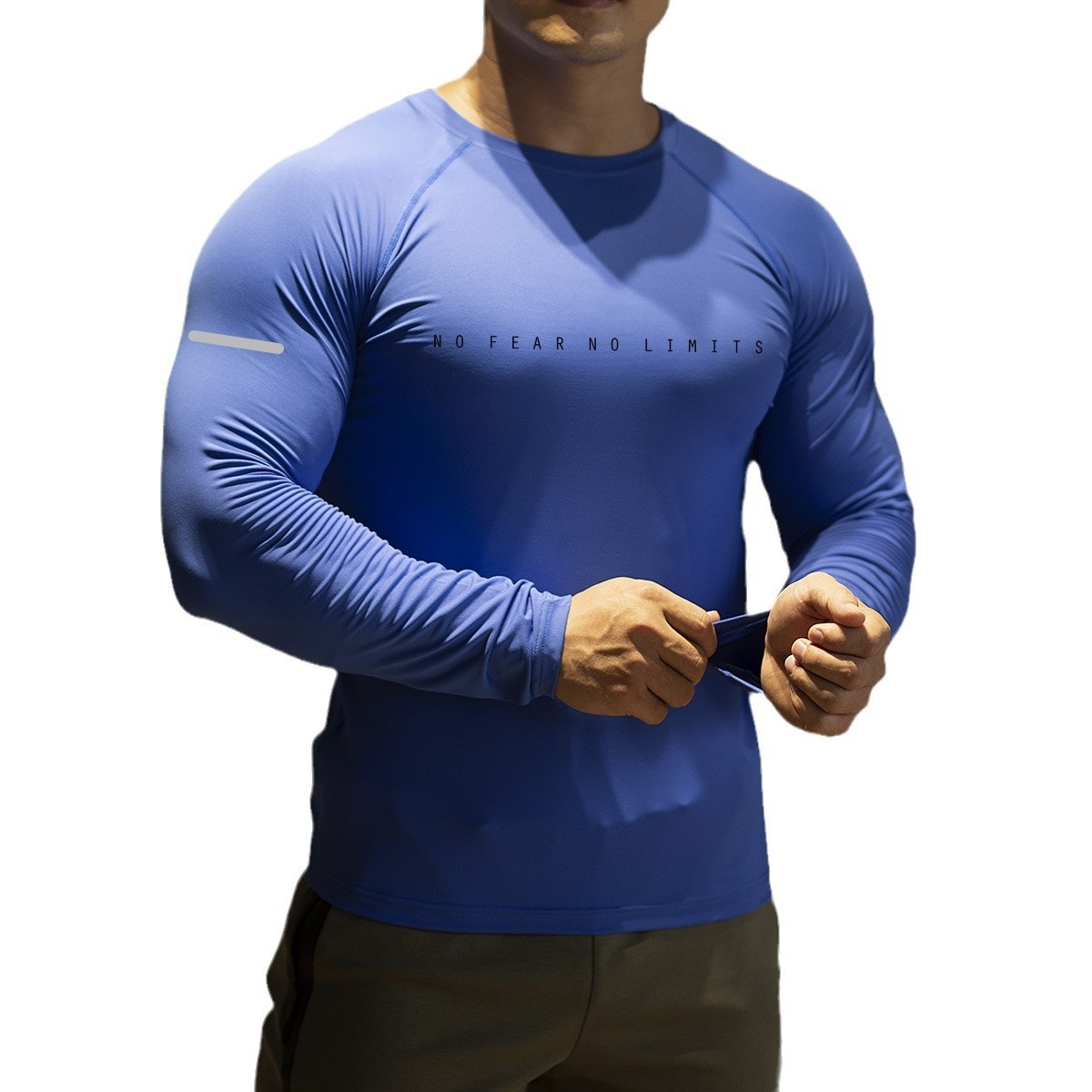 001 Herren-Fitnessbekleidung Rundhals Langarm Enganliegendes, hochelastisches, schnelltrocknendes Sporttop Atmungsaktives T-Shirt_voghion.com