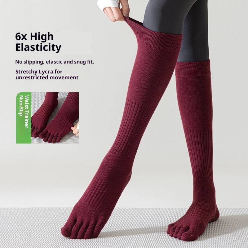 Chaussettes de yoga Five Fingers pour femmes, chaussettes de sport tubulaires longues, compression antidérapantes, idéales pour le fitness et le Pilates._voghion.com