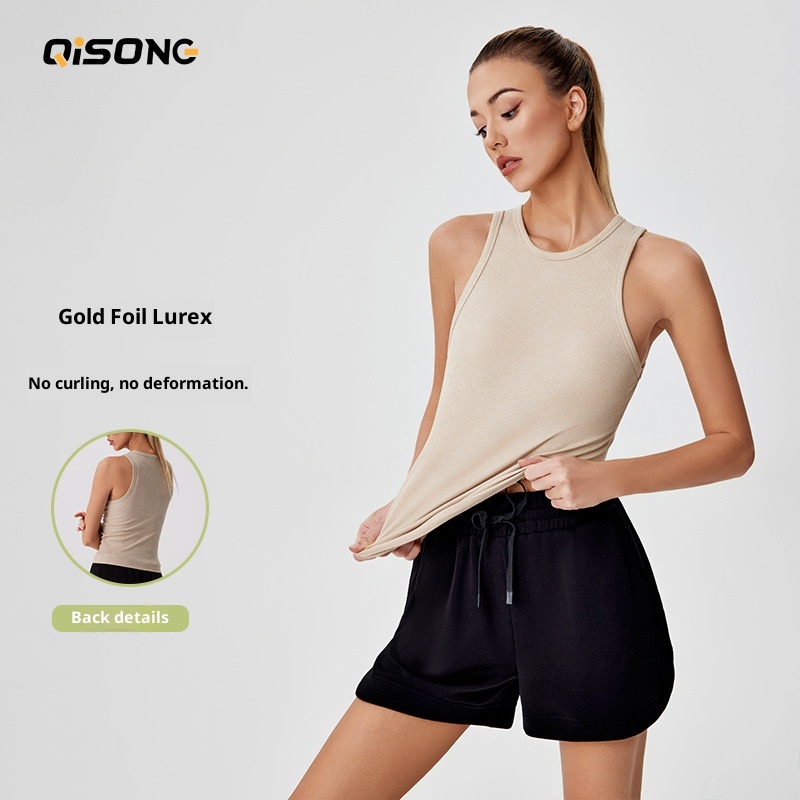 001 Cross-border Ribbed Shiny Silk Nude Top For Women, Sweat-absorbing Sports Sleeveless Vest, Round Neck Summer Outdoor_voghion.com