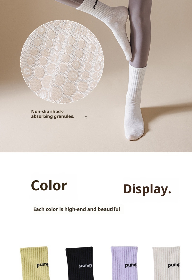 Chaussettes de sport professionnelles pour le yoga et le Pilates en salle, mi-mollet, confortables et antidérapantes, idéales pour le Pilates et le yoga en intérieur._voghion.com