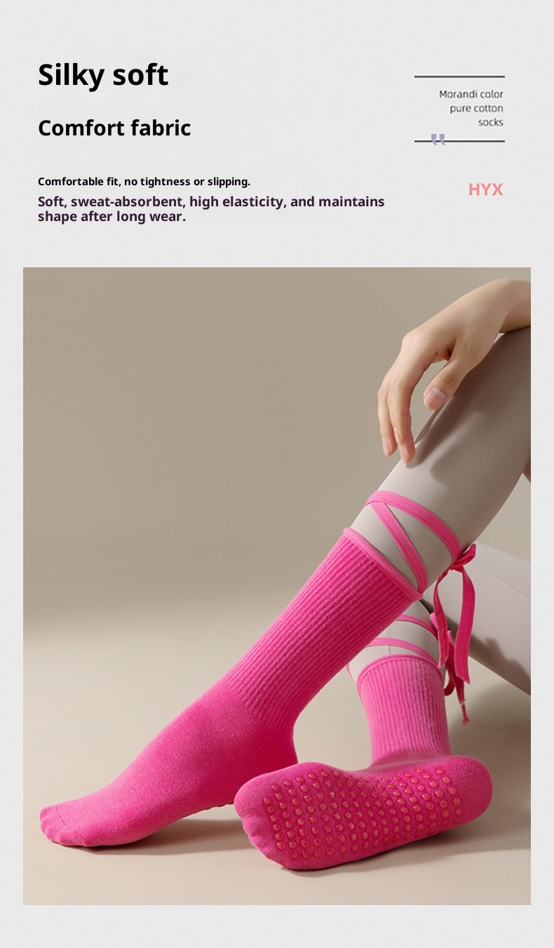 001 Calzini sportivi da yoga con lacci della serie Dopamine Color con suola antiscivolo per Pilates e danza indoor, a metà polpaccio_voghion.com