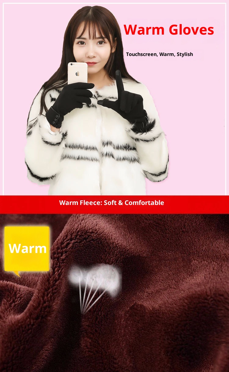 ActiveGo Winter Koreaanse versie Fleece-gevoerde warme, niet-vallende fleece dames outdoor ski- en elektrische fietshandschoenen met touchscreen_voghion.com
