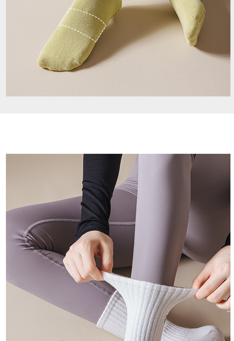 Chaussettes de sport professionnelles pour le yoga et le Pilates en salle, mi-mollet, confortables et antidérapantes, idéales pour le Pilates et le yoga en intérieur._voghion.com