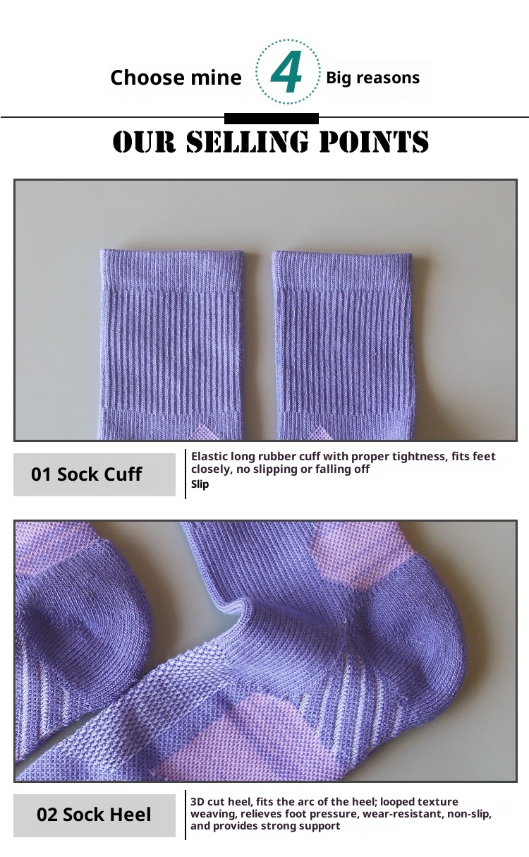 Chaussettes de sport respirantes mi-mollet pour femmes, idéales pour le badminton, la corde à sauter, la course à pied et le cyclisme. Semelle éponge._voghion.com