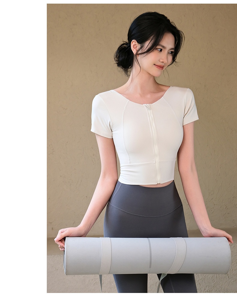 001 Top da yoga da donna con cerniera frontale e protezioni per il petto, nuovo gilet fitness, reggiseno sportivo per allenamento Pilates, abbigliamento da palestra_voghion.com