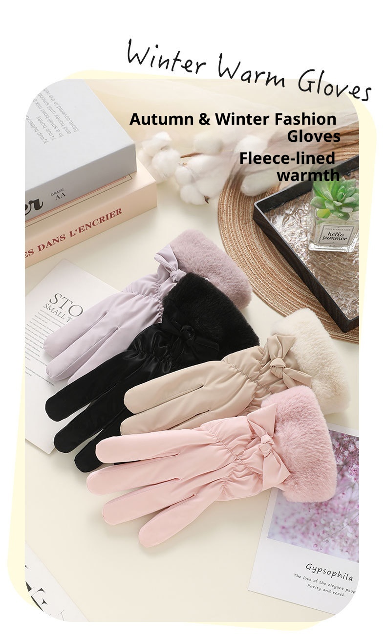 ActiveGo Winter Warm For Women Outdoor Cycling Fleece Lined Thickened Windproof Cold-Proof Touchscreen Cloud Velvet Bowknot Ski_voghion.com