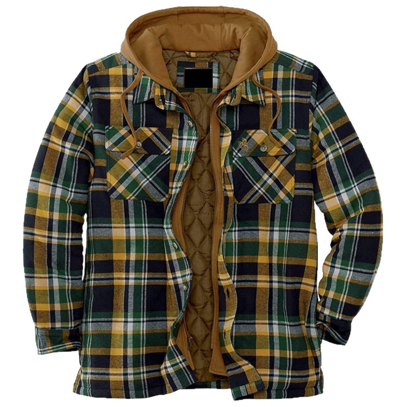ActiveGo ActiveGo Commercio Estero Abbigliamento Uomo Stile Europeo e Americano Autunno Inverno Cotone Spesso Plaid Manica Lunga Largo Con Cappuccio_voghion.com