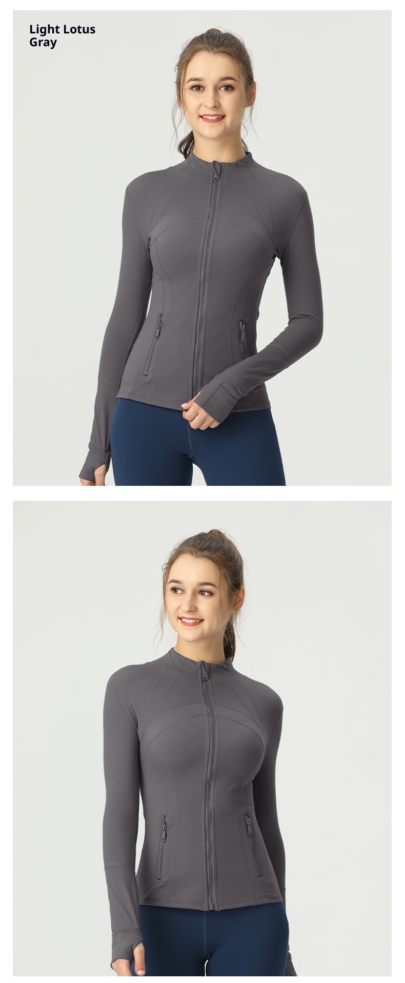 001 Lu Spring Summer Skin-Friendly Double-Sided Brushed Elastic Defi Top Sports Slim Fit Stand Collar Jacket Yoga Wear Coat_voghion.com