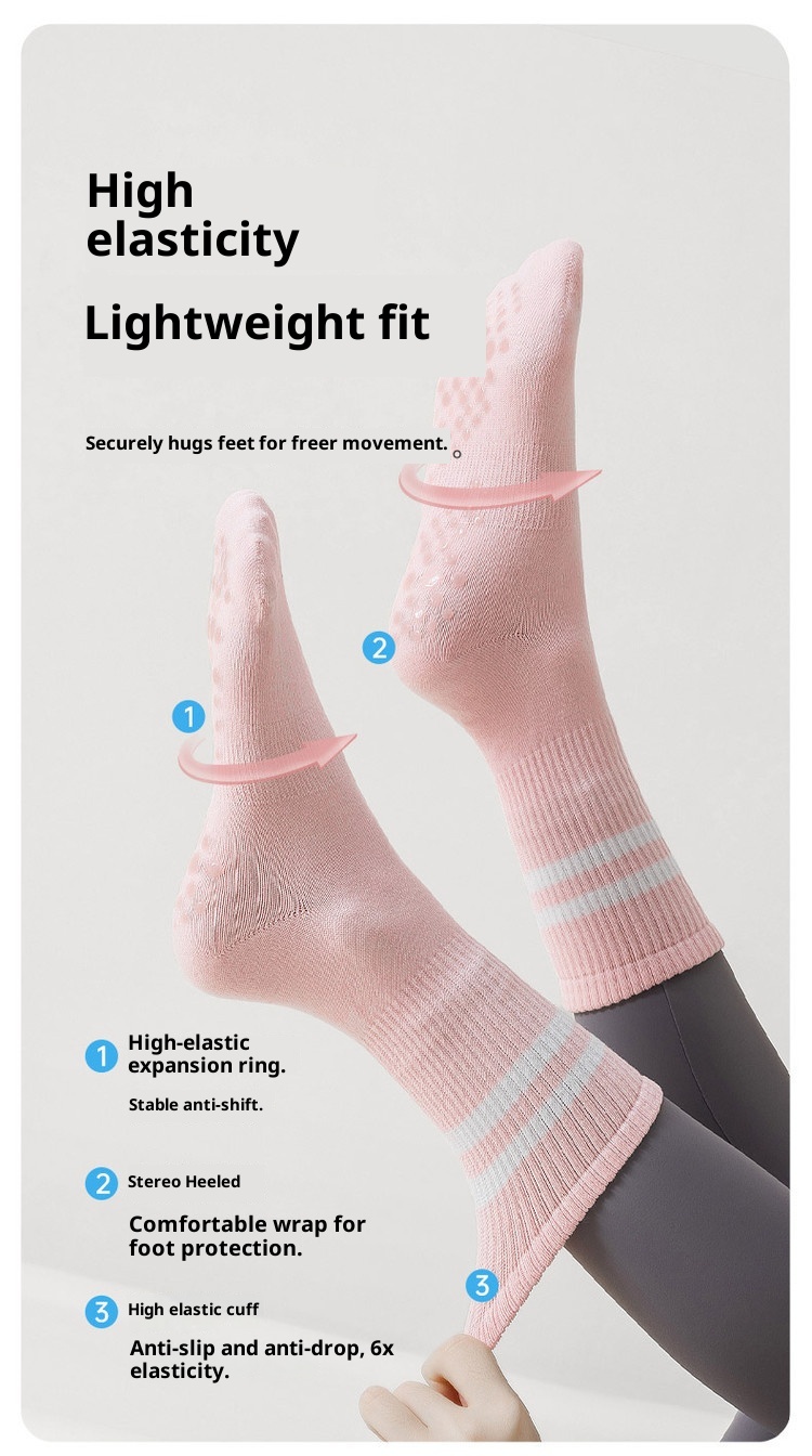 001 Professionelle Yoga-Socken für Damen, wadenlang, Frühling und Sommer, rutschfest, Pilates, Anfänger, für drinnen, speziell für den Boden_voghion.com