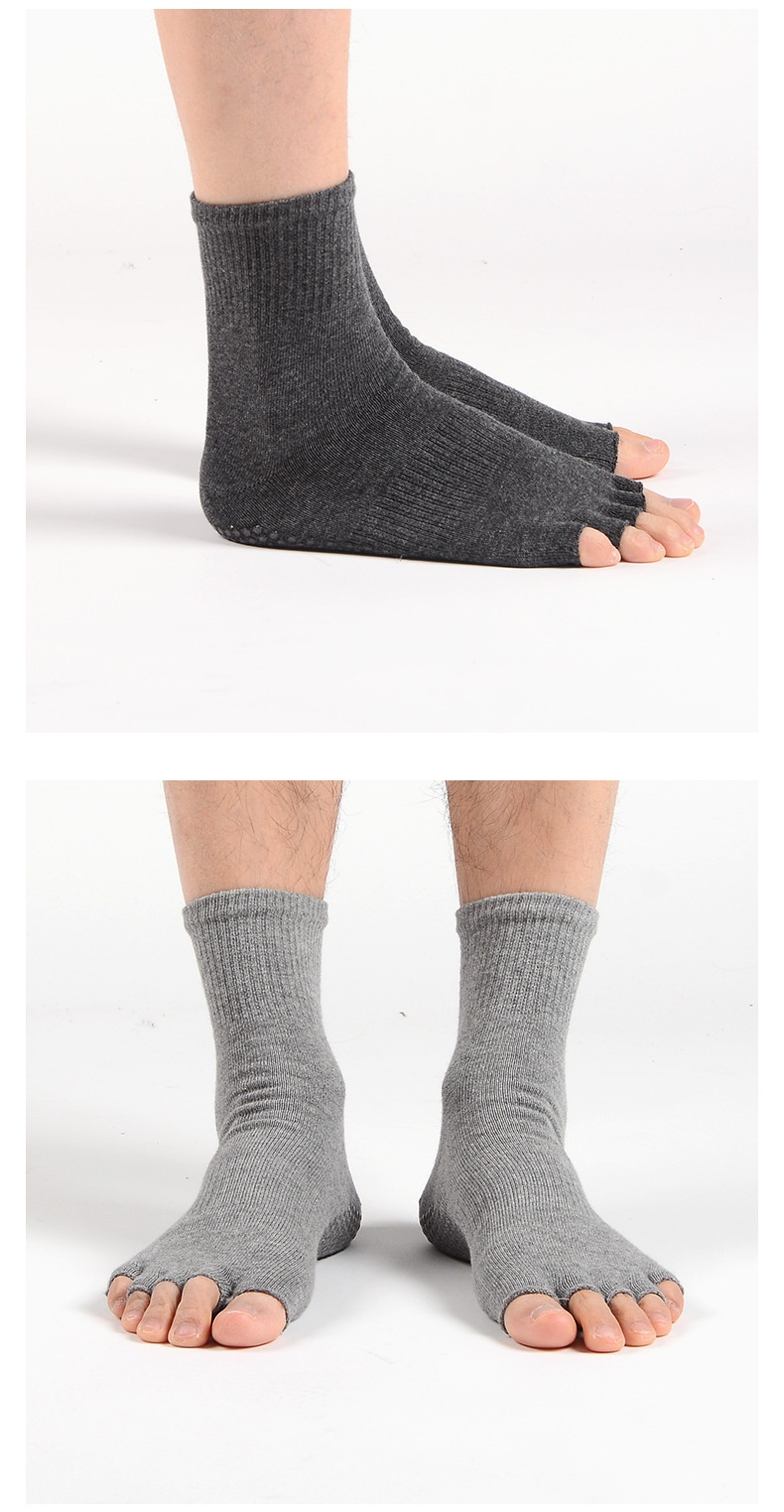 001 MEIKAN Men's Open Toe Yoga Mid-Calf Non-Slip Five-Toe Indoor Pilates Fitness Exercise Floor Socks_voghion.com