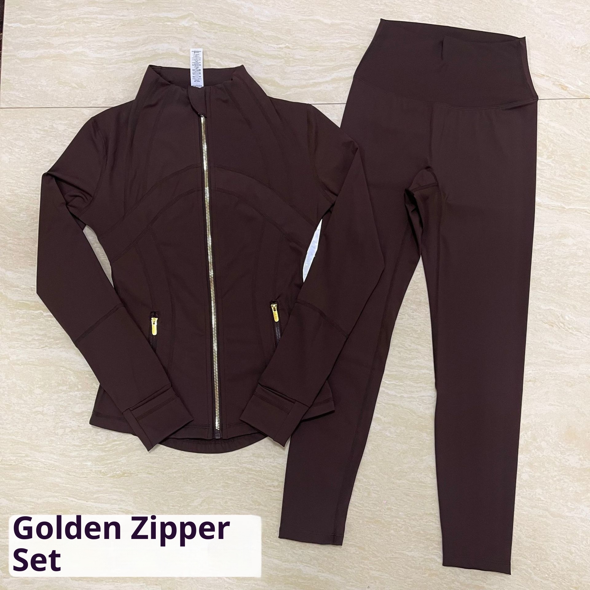 001 In Stock Lulu Same Style Long Sleeve Jacket DF Set With Nine-point Pants Slim Fit Slimming Sports Yoga Outfit_voghion.com
