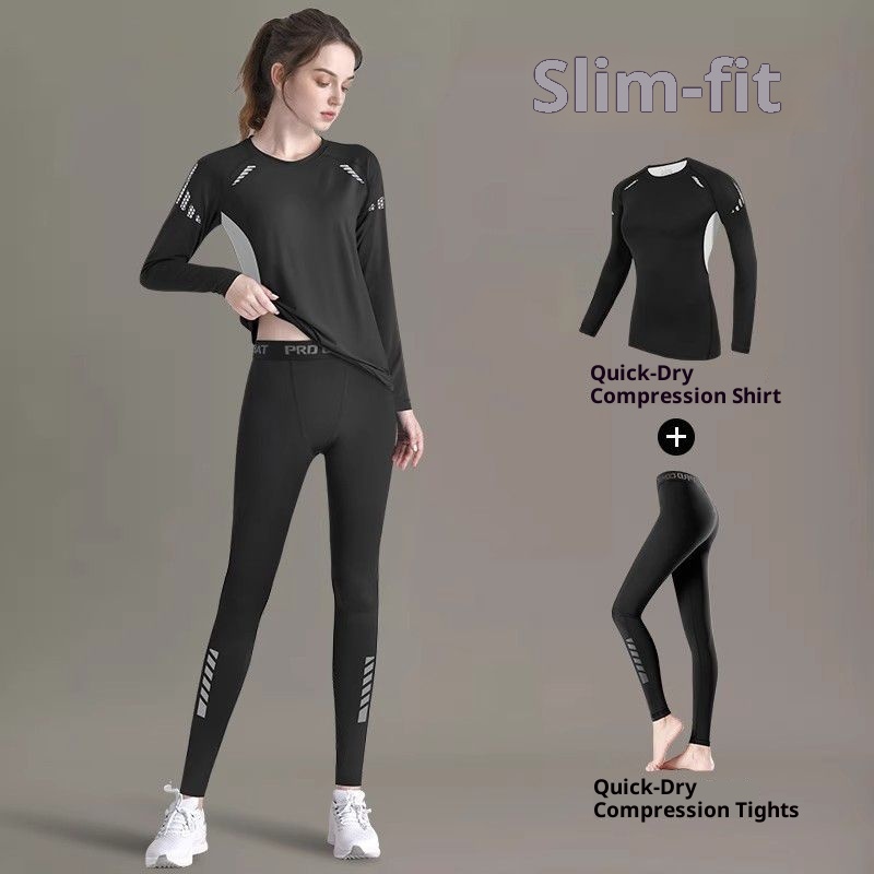 001 Quick-Dry Women's Yoga Outfit Set Autumn Running Sports Tight-Fitting Long Sleeve Outdoor Hiking Morning Jogging Gym Top_voghion.com