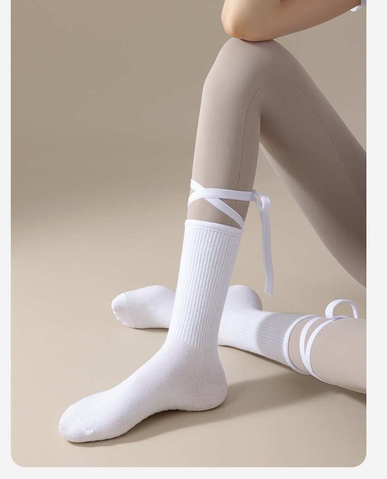 001 Calzini sportivi da yoga con lacci della serie Dopamine Color con suola antiscivolo per Pilates e danza indoor, a metà polpaccio_voghion.com