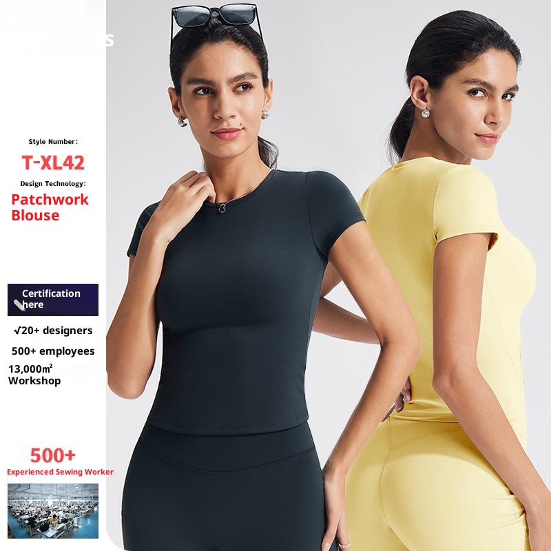 001 Maglietta a maniche corte con scollo tondo e spalla destra, vestibilità attillata, dimagrante, casual, fitness e sport_voghion.com