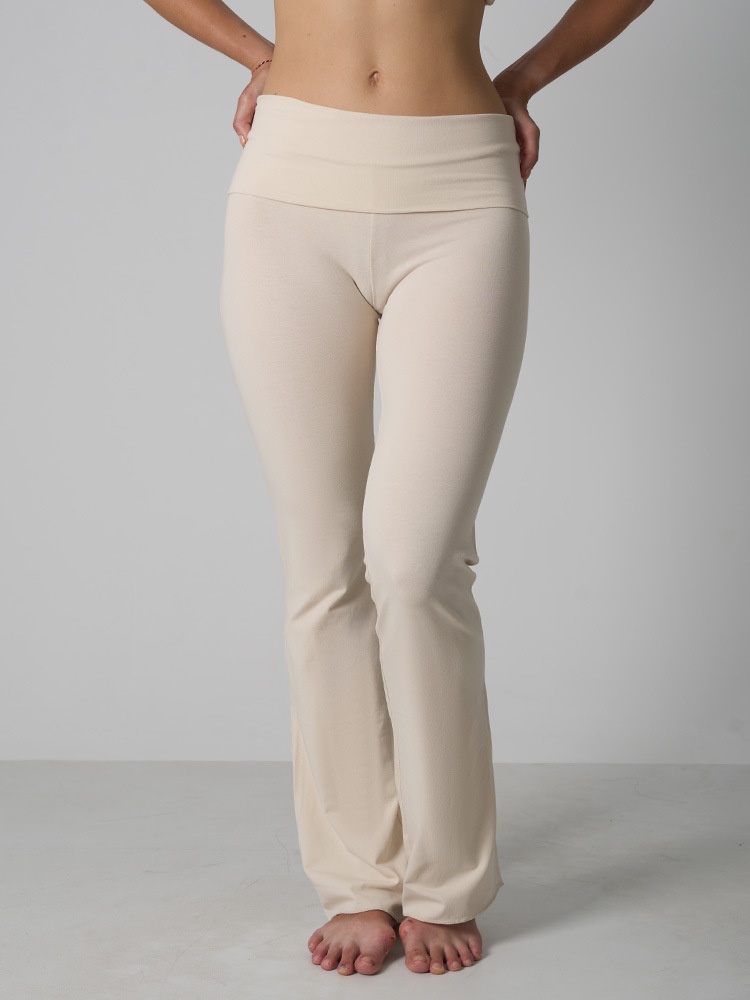 Pantalon 001 à ourlet roulé, en coton et élasthanne respirant et doux pour la peau, coupe évasée, taille haute, éco-responsable, idéal pour le yoga et les femmes._voghion.com
