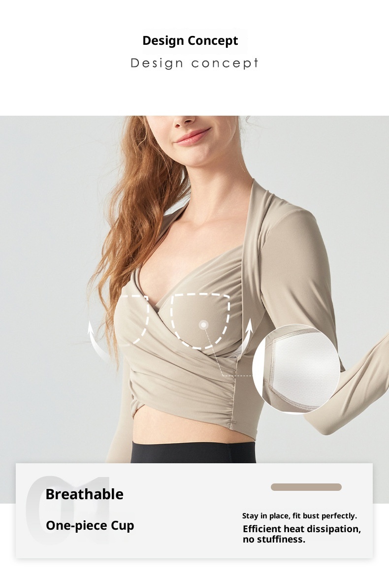 001 Top sportivo da yoga da donna, autunno inverno, con coppa fissa, aspetto alto, nuovo, abbigliamento fitness per allenamento Pilates a maniche lunghe_voghion.com