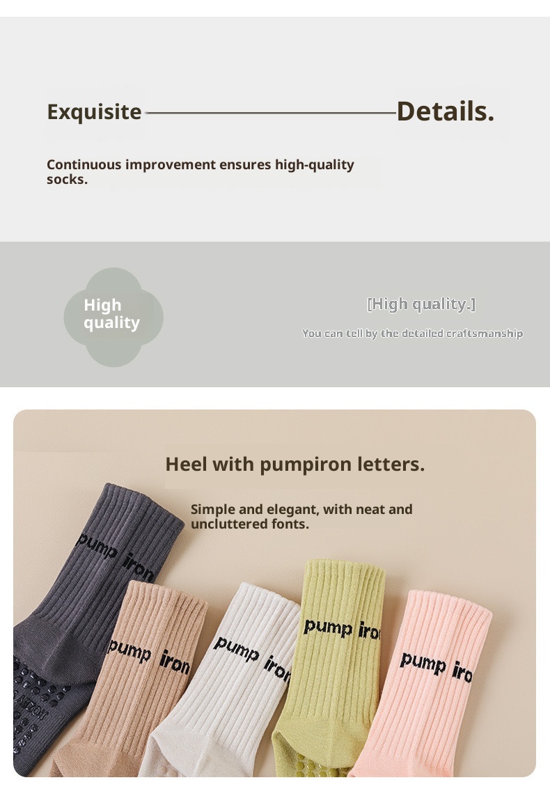 Chaussettes de sport professionnelles pour le yoga et le Pilates en salle, mi-mollet, confortables et antidérapantes, idéales pour le Pilates et le yoga en intérieur._voghion.com