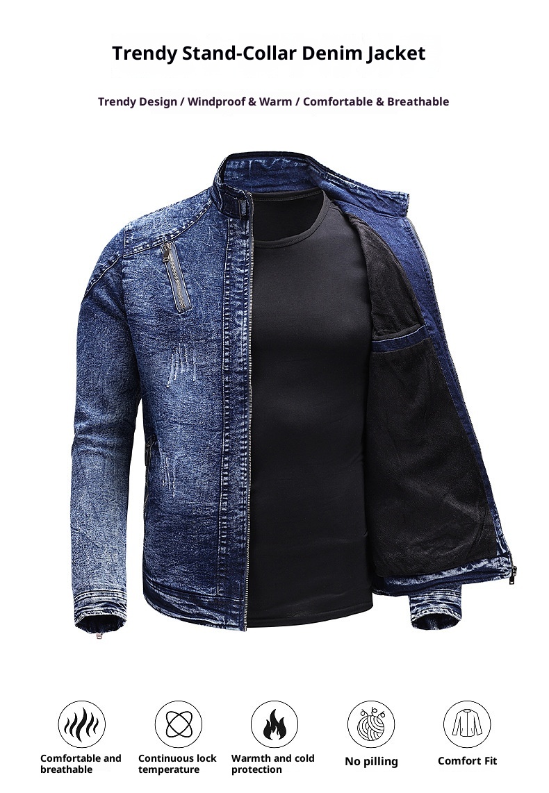 ActiveGo 2022 Primavera Otoño Nueva Chaqueta para Hombre Moda Estilo Europeo y Americano Casual Elástico Lavado Denim Top_voghion.com