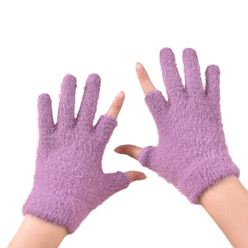 ActiveGo Winter Warm Plush Thickened Cold-Proof Student Two-Finger Exposed Outdoor Cycling Skiing Gloves_voghion.com