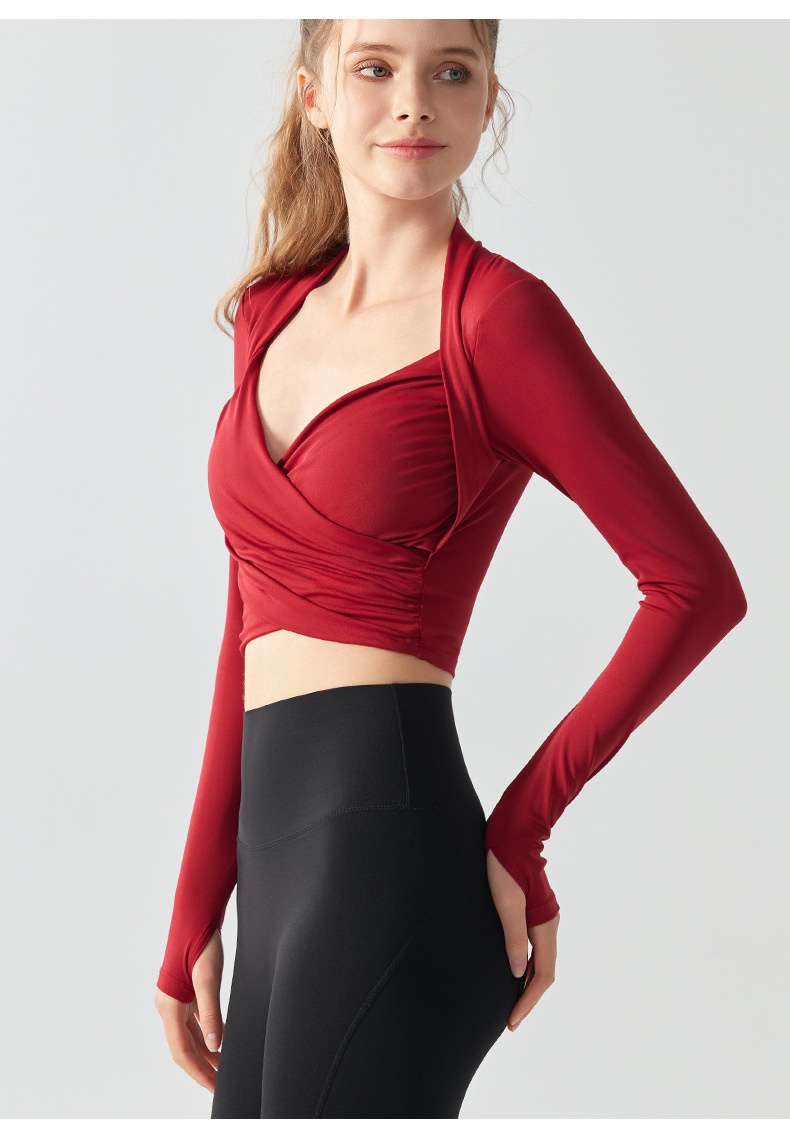 001 Top sportivo da yoga da donna, autunno inverno, con coppa fissa, aspetto alto, nuovo, abbigliamento fitness per allenamento Pilates a maniche lunghe_voghion.com