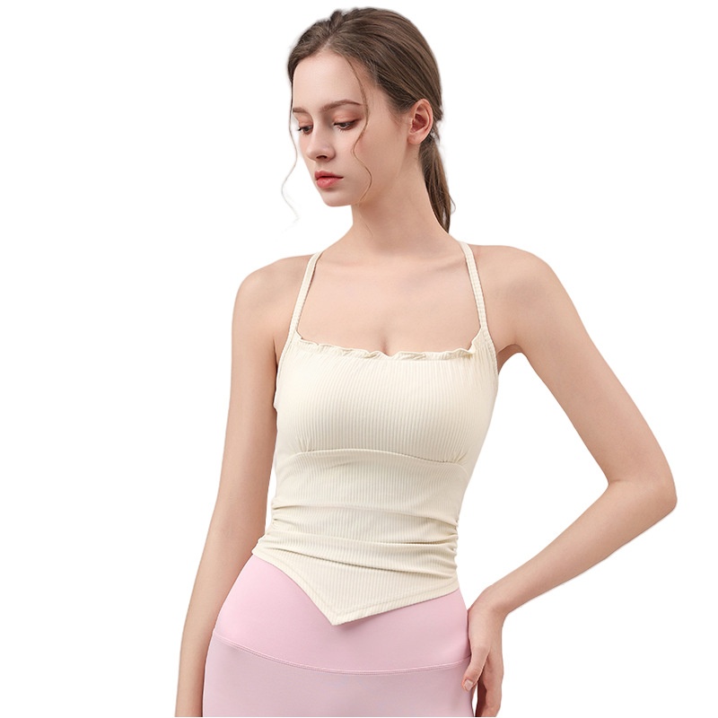 001 Fixed Cup Cross Vest Women Slimming Yoga Fitness Comfortable Thin Strap Outer Wear Sports Bra_voghion.com