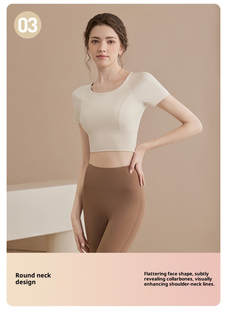001 Backless Yoga Top For Women Summer Fitness Clothing Pilates Sports Set New Short Sleeve With Chest Pad Tight-Fitting_voghion.com