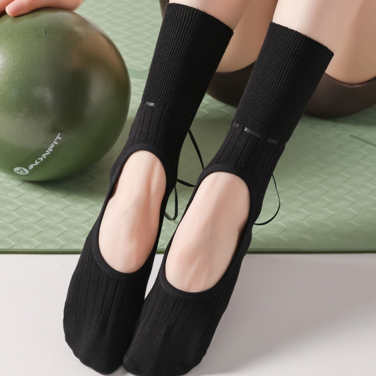 001 Video Album Parameters Yoga Ballet Pilates Special Socks Non-Slip Open Toe Miu Style Ribbon_voghion.com