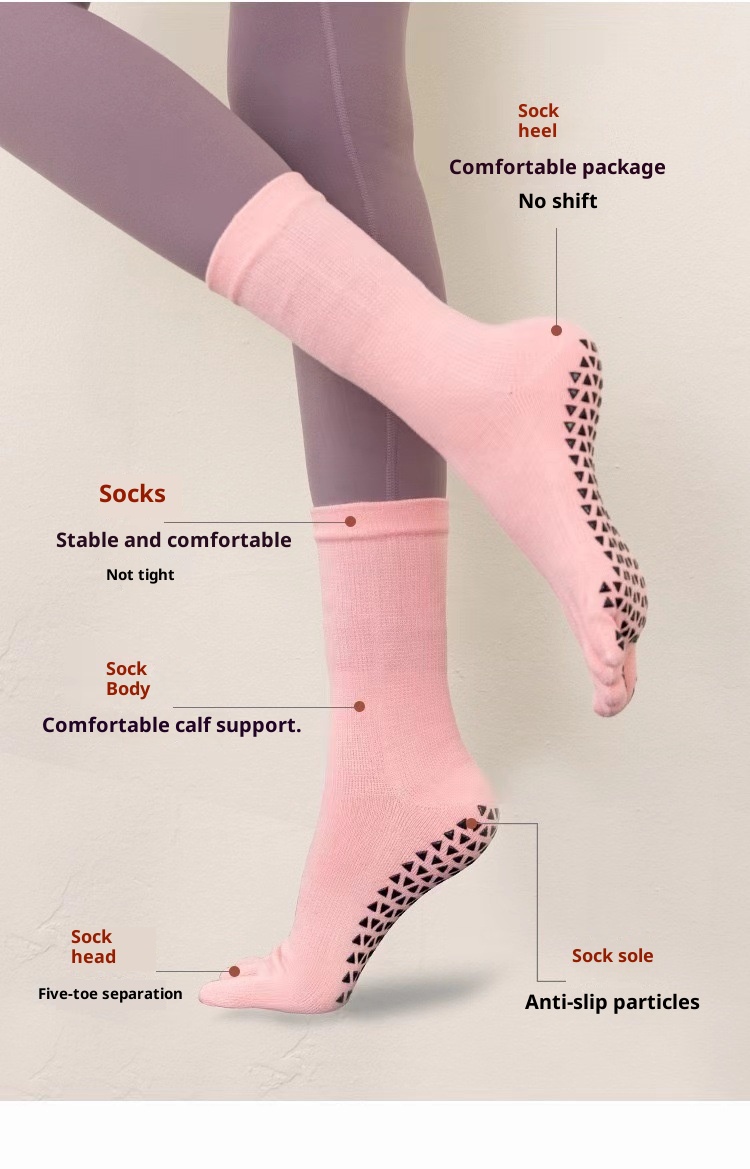 Chaussettes de yoga professionnelles antidérapantes automne-hiver pour femmes, longues et tubulaires, à cinq doigts, pour le fitness et la danse en intérieur._voghion.com