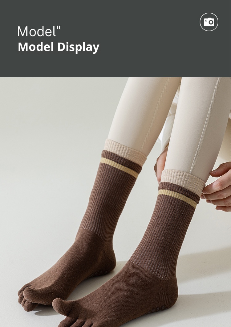 001 Kadınlar İçin Yoga Beş Parmaklı Sevimli Orta Baldır Fitness Dans Öğrencisi Silikon Kaymaz Nefes Alabilir Çoraplar_voghion.com