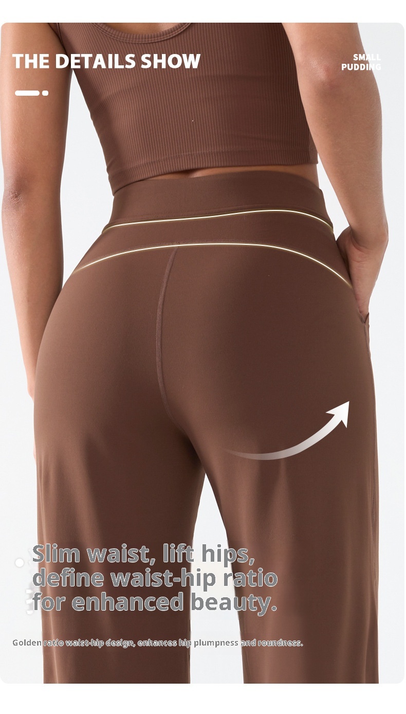 001 Damen Freizeit-Sporthose, locker geschnitten, schnelltrocknend, gerader Schnitt, hoher Bund, Bauchkontrolle, Yogahose, weites Bein_voghion.com