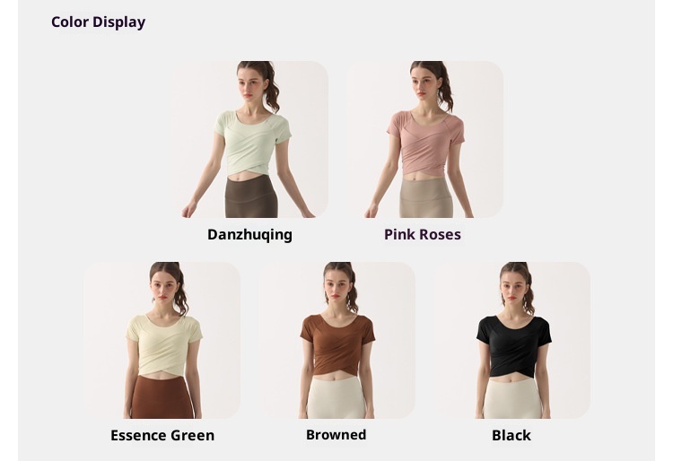 001 Summer Thin Padded Short Sleeve T-Shirt Running Sports Slim Cross Top Yoga Breathable Quick-Dry Fitness Clothing_voghion.com