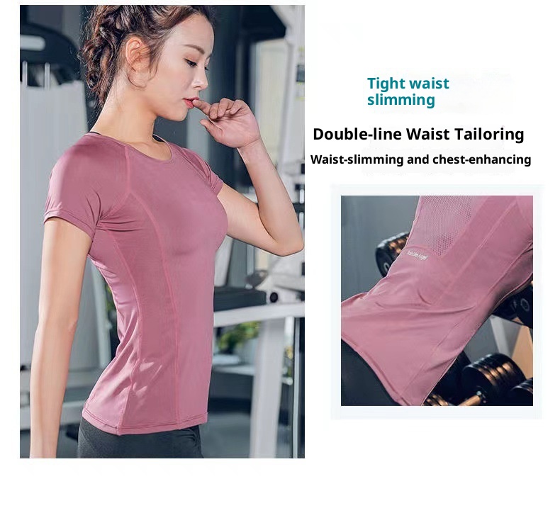 Camiseta de mujer 001, transpirable y de secado rápido, corte ajustado, ideal para entrenamiento físico, correr y yoga._voghion.com