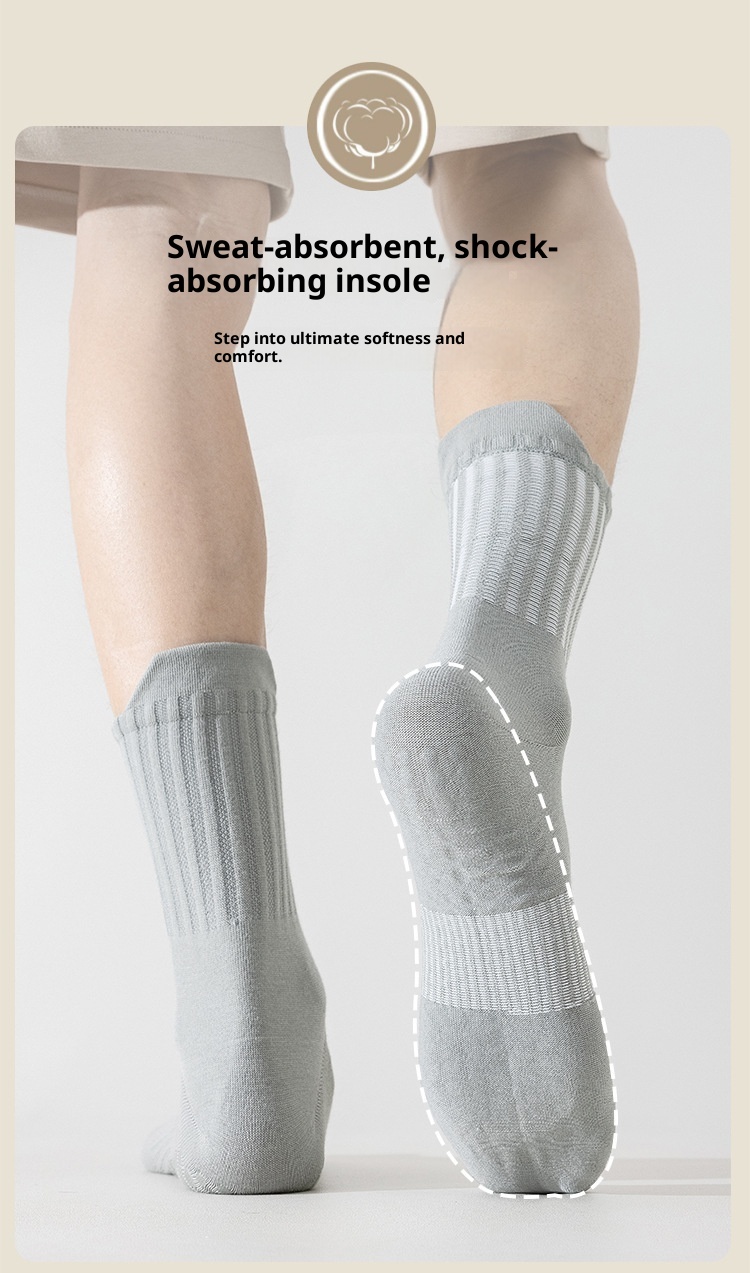 001 Rutschfeste Herren-Yogasocken aus Baumwolle, mittelhoch, schweißabsorbierend, deodorierend, für Pilates, Indoor-Training, geeignet für Erwachsene, Bodensocken_voghion.com