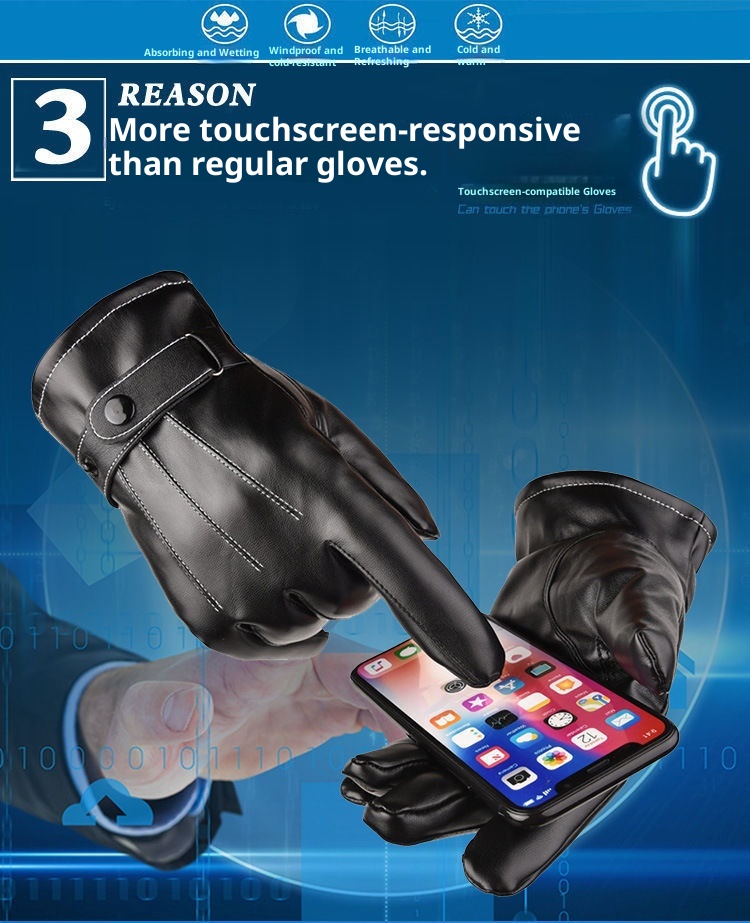 ActiveGo Men's Outdoor Riding Fleece Lined Thickened Electric Bike Windproof Waterproof Skiing Warm Touchscreen Leather Gloves_voghion.com