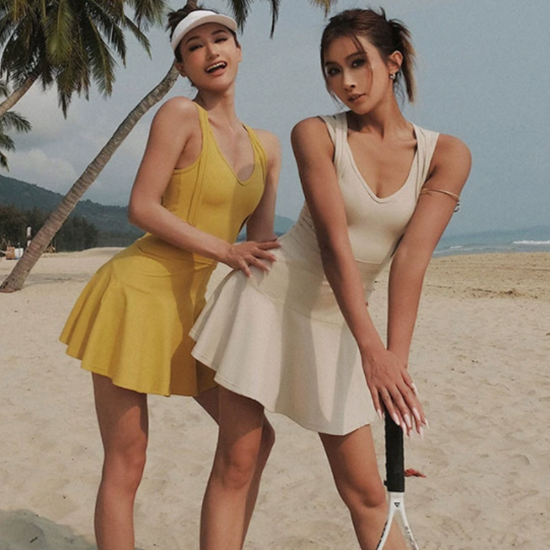 001 Summer New Sports Teis Dress Ati-Exposure Sleeveless Beautiful Back Moisture-Wickig Yoga Outfit Fitess Set For_voghion.com