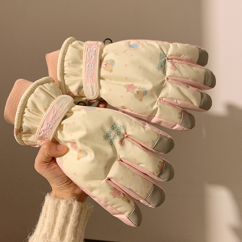 ActiveGo schattige roze beer skihandschoenen voor dames, winter touchscreen fleece, waterdicht, warm, 2024, winddicht, fietsen, buiten_voghion.com
