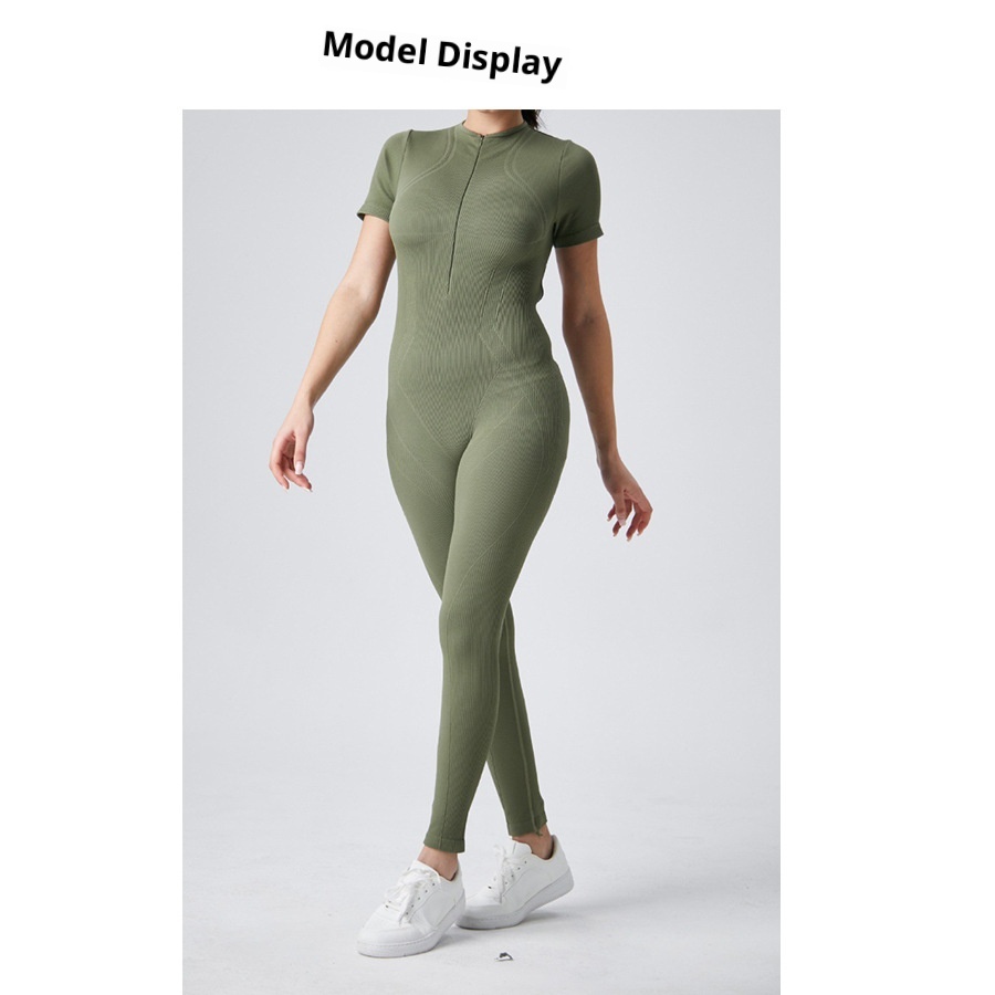 001 European And American Style Zipper One-Piece For Women, Cross-Border Running Sports Fitness Quick-Dry Breathable Shaping_voghion.com
