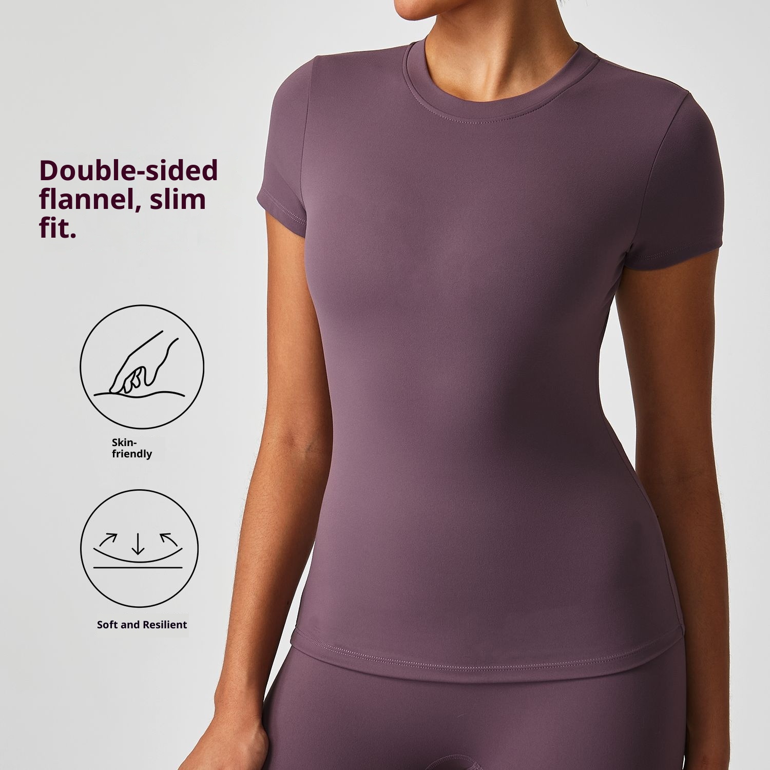 001 Maglietta sportiva casual da donna, a maniche corte, vestibilità slim, elastica e spazzolata, per yoga, corsa all'aperto_voghion.com