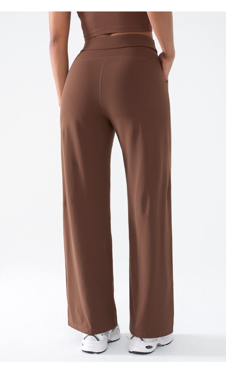 001 Damen Freizeit-Sporthose, locker geschnitten, schnelltrocknend, gerader Schnitt, hoher Bund, Bauchkontrolle, Yogahose, weites Bein_voghion.com