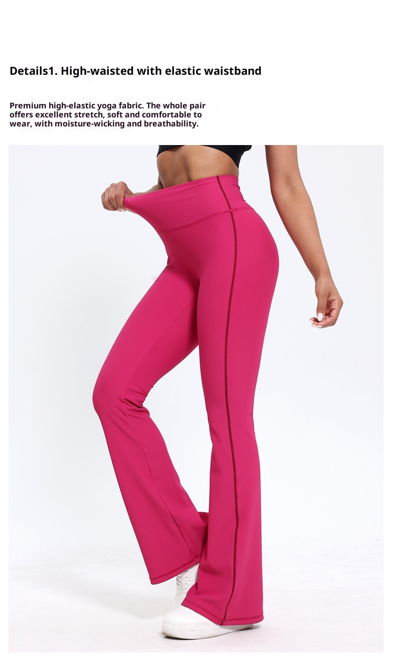 Pantalon de yoga taille haute pour femme, effet push-up, idéal pour le fitness, la course à pied et l'entraînement en extérieur. Coupe évasée et amincissante._voghion.com