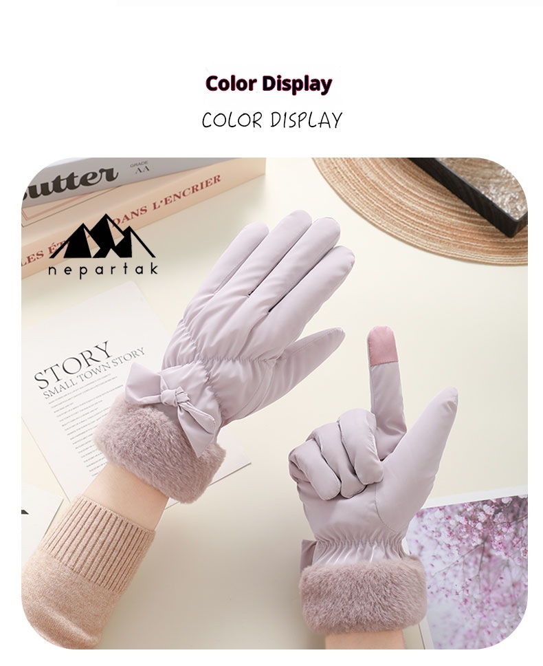 ActiveGo Winter Warm For Women Outdoor Cycling Fleece Lined Thickened Windproof Cold-Proof Touchscreen Cloud Velvet Bowknot Ski_voghion.com