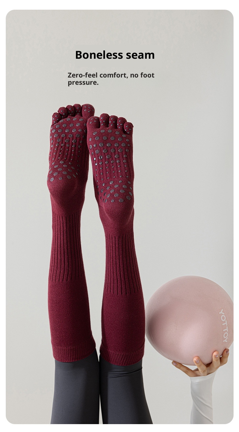 Chaussettes de yoga Five Fingers pour femmes, chaussettes de sport tubulaires longues, compression antidérapantes, idéales pour le fitness et le Pilates._voghion.com