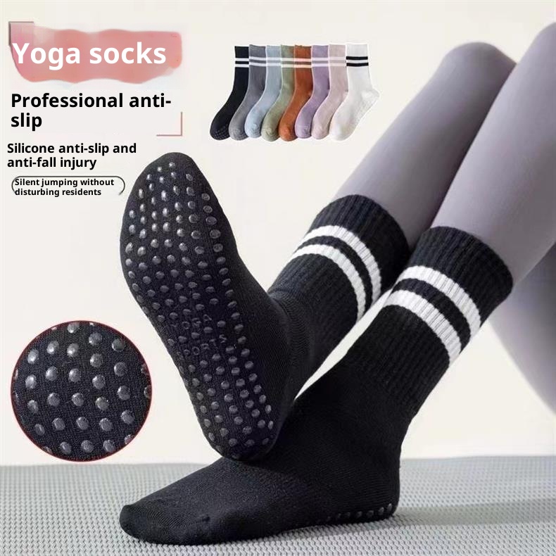 Chaussettes de sport Pilates Professional 5 orteils mi-mollet à deux barres antidérapantes - Dropshipping_voghion.com