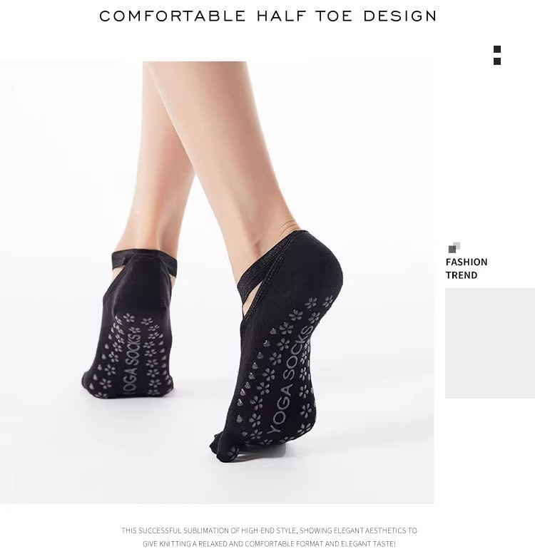 001 Großhandel Neue Zehenkreuzsocken für Damen, rutschfest, Sport, Yoga, einfarbig, offene Rückseite, Fünf-Zehen-Socken_voghion.com