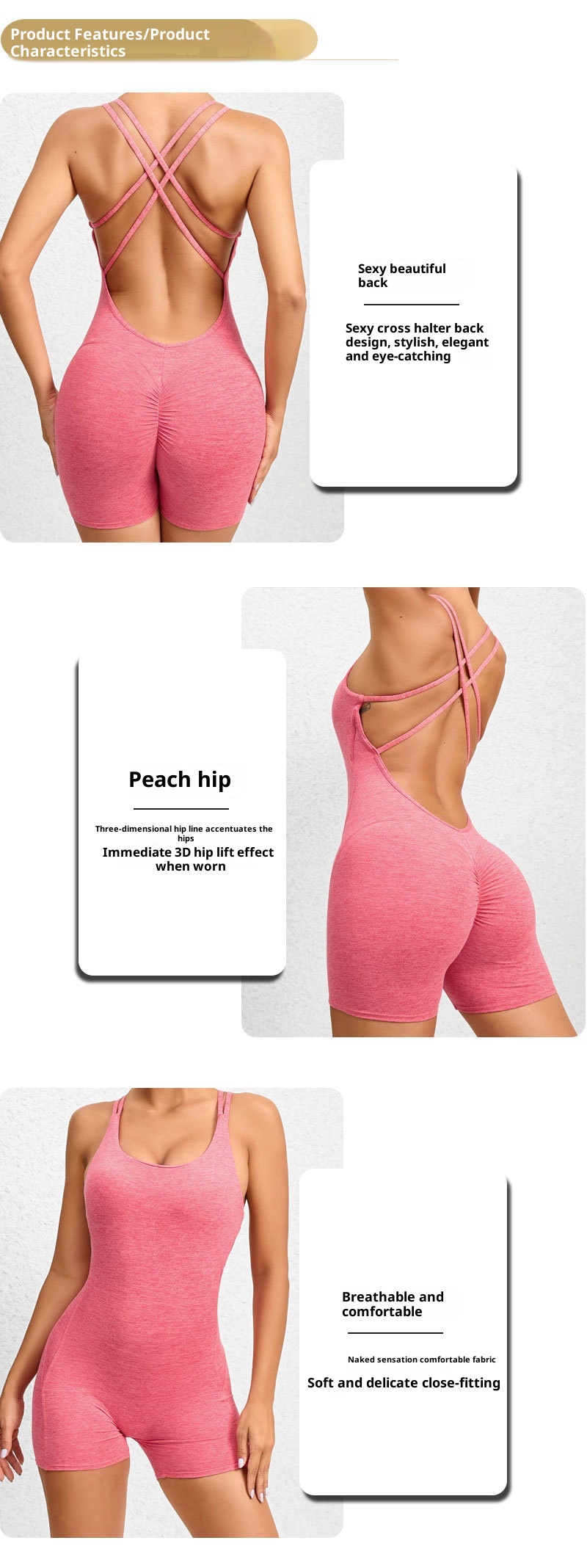 001 Europäischer und amerikanischer Verkaufsschlager: Neuer, sexy, rückenfreier Yoga-Fitnessanzug mit Hüftformung, schnelltrocknend und atmungsaktiv._voghion.com