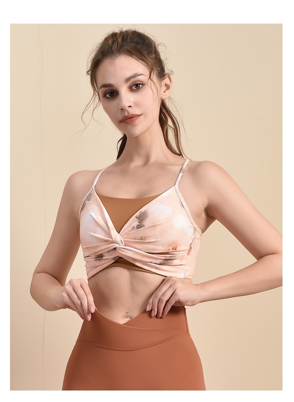 001 New Yoga Wear Fashion National Style Printed Fixed Chest Pad Sports Bra Front Tie Flower Thin Strap Fitness Vest For_voghion.com